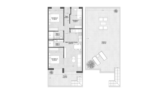 Penthouse floor plan, 3 bedrooms in VILLAMAR TOURISTIC APARTMENTS VII No. 4 (2D)