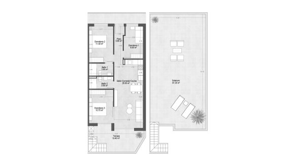 Penthouse floor plan, 3 bedrooms in VILLAMAR TOURISTIC APARTMENTS VII No. 5 (2D)